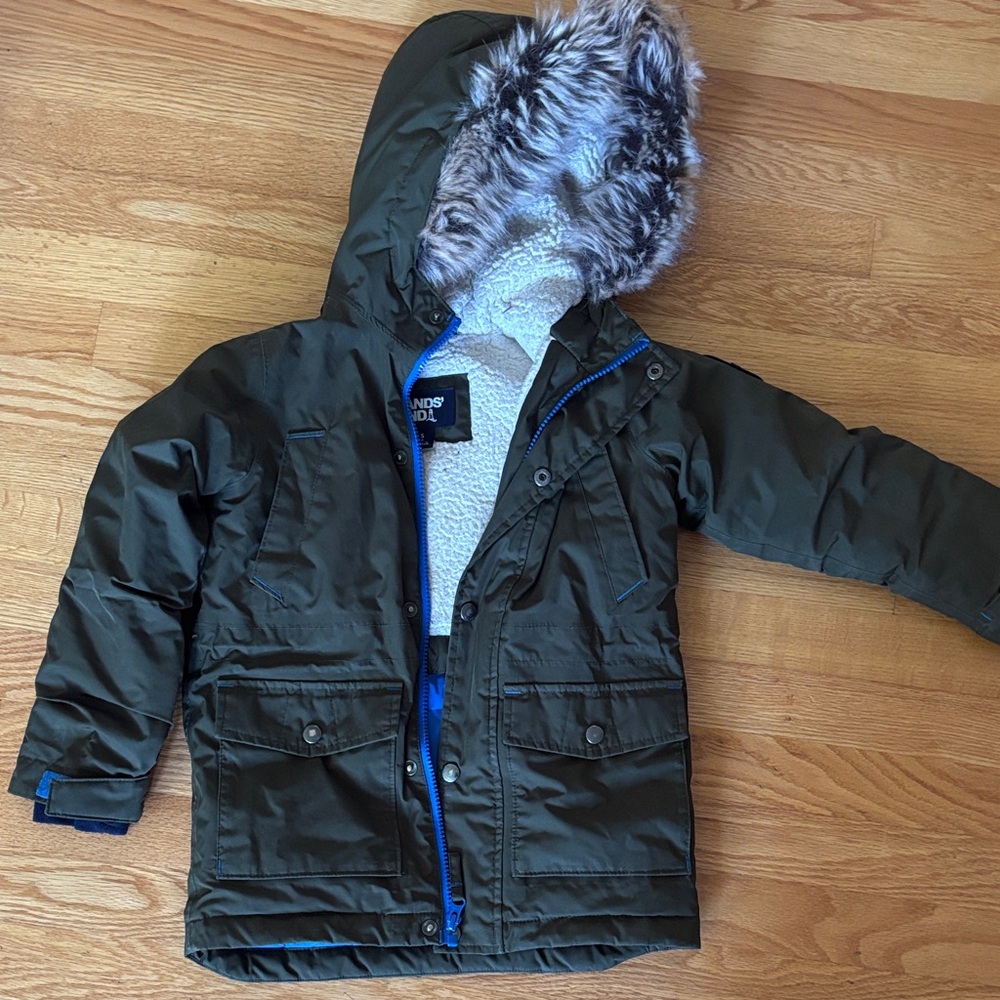 Lands' End Olive Green Jacket with Blue Accents